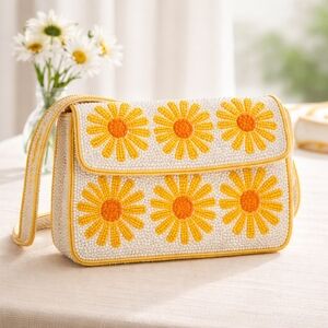 Viral Beaded Yellow Daisy Bag NWT